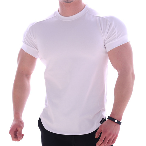 Camisetas de verano para hombre, Camiseta ajustada de alta elasticidad, dobladillo curvo de secado rápido, camisetas de Color sólido 3XL ► Foto 1/6