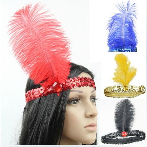 Diadema de plumas para mujer, cinta para la cabeza con cuentas, aleta de lentejuelas, accesorios para el cabello, 10 colores ► Foto 1/6