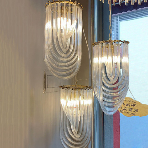 Lámpara LED colgante para restaurante americano, candelabro de lujo, moderna, Metal dorado escandinava E14, soporte de cristal artístico ► Foto 1/6