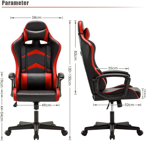 Silla Gaming con Respaldo Alto Cojín Lumbar & Cabeza Almohada, Altura Ajustable 360° Giratorio y Reposabrazos Fijos ► Foto 1/6