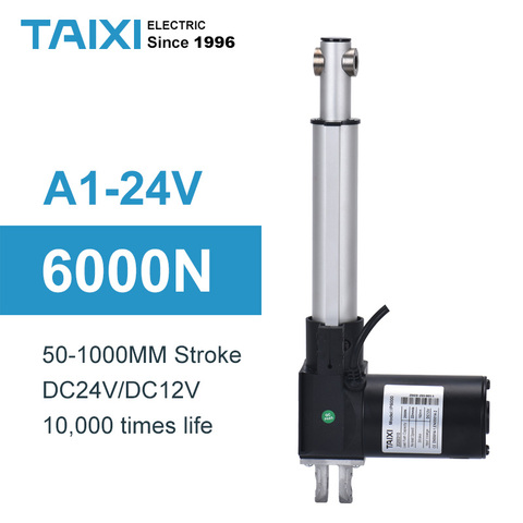 Actuador lineal eléctrico para dispositivos electrónicos, dispositivo actuador telescópico con motor DC de imán permanente de 24V, de aleación de aluminio de 6000n, dimensión de 200mm, 250mm, columna de elevación de carga de 600kg, 50mm, 100mm, 150mm ► Foto 1/6