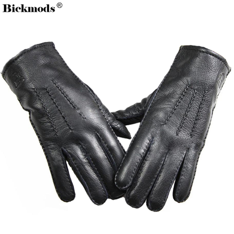 Guantes de invierno Guantes de cuero hechos a mano para hombre forro de piel de ciervo estilo a rayas suaves y delicados precios directos ► Foto 1/6