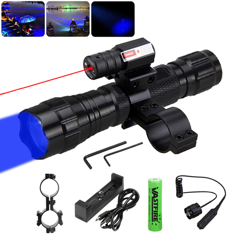 Linterna táctica Q5 LED WF-501B, luz azul, 1 modo, para arma de caza, interruptor remoto, montaje del visor del Rifle + 18650 + cargador USB ► Foto 1/6