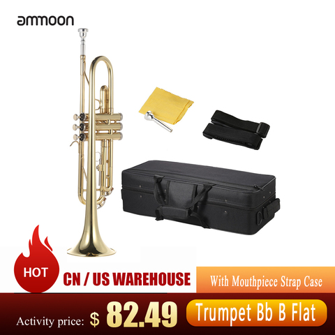 Ammoon-trompeta Musical Bb B, trompeta de latón plano, exquisito y duradero, instrumento Musical con boquilla, guantes, funda con correa ► Foto 1/6