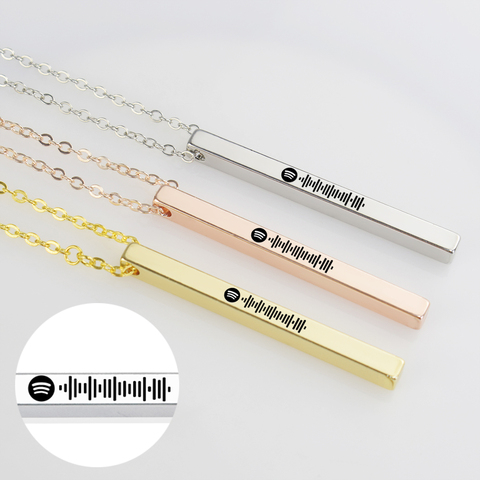 Collar personalizado con código de Spotify, barra cuadrada con letras personalizadas, colgante con palabras grabadas, regalo ► Foto 1/1