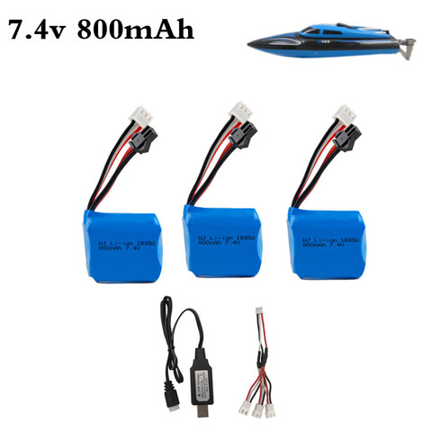 Batería de iones de litio de 7,4 v, 800mAh, 18350 mAh, para H100, H102, H106, Cargador USB para JJRC S1, S2, S3, S4, S5, barco RC de alta velocidad ► Foto 1/4