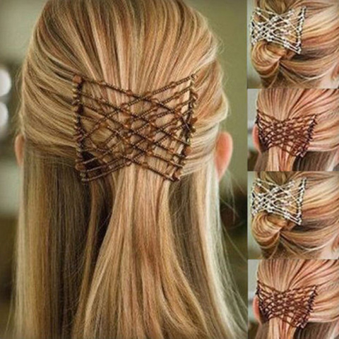 Peines mágicos elásticos Vintage para mujer, pinzas para el pelo para hacer moños en el pelo con cuentas doradas/plateadas, herramientas de peinado DIY ► Foto 1/6