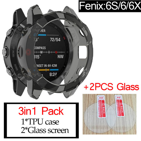 Carcasa de marco de protección inteligente 3 en 1 para Garmin Fenix 6 6s 6x pro, fundas de reloj solar, cubierta de TPU, película protectora de pantalla de vidrio ► Foto 1/6