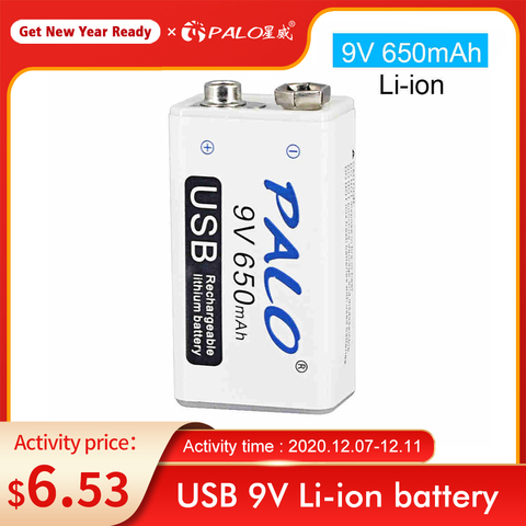 PALO 9v batería recargable 6F22 con USB 650Mh batería recargable Li-ion para multímetro KTV micrófono Control remoto juguete ► Foto 1/6