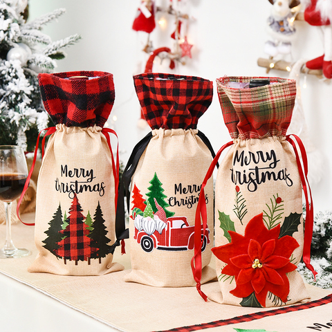 Cubierta para botella de vino de Papá Noel, muñeco de nieve, decoración navideña para la cena en el hogar, adorno de árbol de regalo de Navidad 2022 ► Foto 1/6