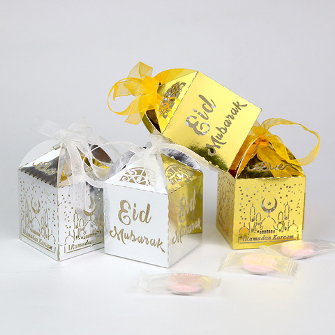 Caja de caramelos con recuerdo de Mubarak Eid, caja de regalo de Ramadán Kareem, Festival musulmán islámico Happy al-fitr Eid, suministros para fiestas y eventos, 10 Uds. ► Foto 1/6