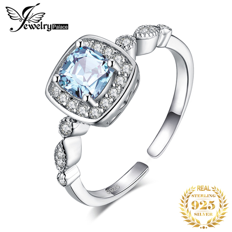 JewelryPalace-Anillo de plata de primera ley y Topacio azul para mujer, sortija de compromiso, plata esterlina 925, GEMA, 925 anillos de plata esterlina, 1 quilate ► Foto 1/6