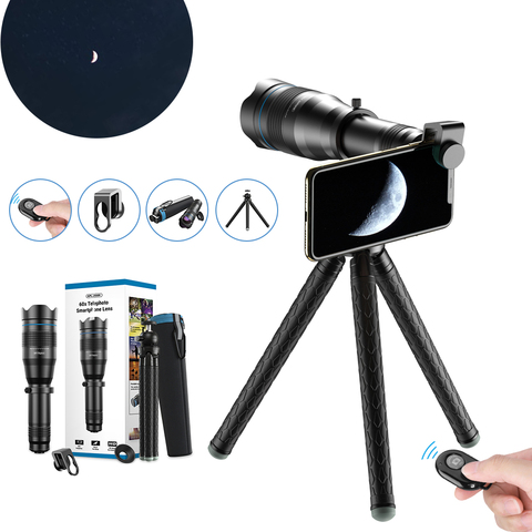 APEXEL-teleobjetivo con Zoom para cámara de teléfono, lente Monocular, telescopio, SelfieTripod, con control remoto para teléfonos inteligentes, serie HD 36X 60X ► Foto 1/1