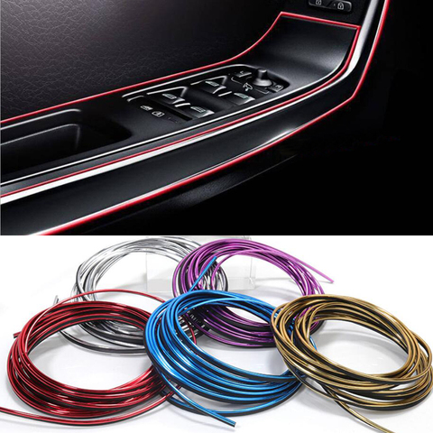 Tira de decoración para salpicadero de coche, moldura de borde Universal, Flexible, tira de inserción de huecos, Cable decorativo con raspador, 5 metros ► Foto 1/6