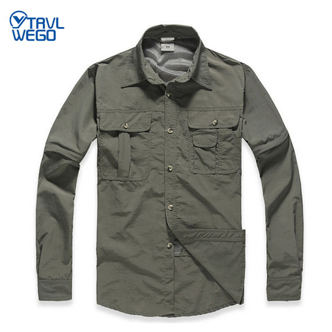 TRVLWEGO-camisa de secado rápido para hombre, camisa transpirable y Anti UV, de secado rápido, para pesca, senderismo, acampada, Verano ► Foto 1/6