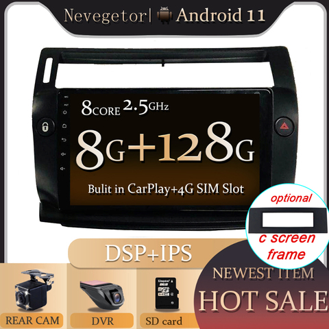 8G + 128G Android 11 Radio del coche para Citroen C4 C-triunfo C-Quatre 2004-2009 reproductor de dvd del coche accesorio del coche 4G WiFi multimedia ► Foto 1/6