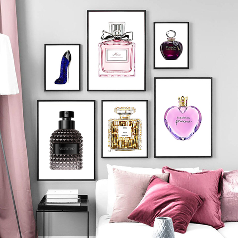 Póster nórdico con estampado de botella de Perfume para mujer, regalo para niña, cuadro de arte de pared de lujo, pintura en lienzo, decoración para sala de estar ► Foto 1/6