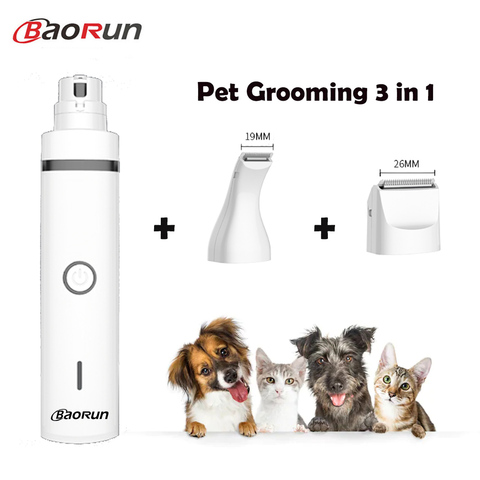 Baorun 3 en 1 aseo de mascotas de perro gato de pelo recargable USB mascotas Clippers pulido de uñas y de pelo y pie de pelo ► Foto 1/6