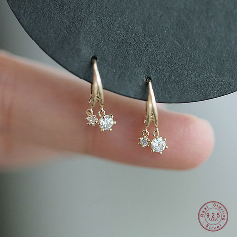 925 de plata esterlina coreano brillante de cristal pendientes para las mujeres lindo pequeño estudiante accesorios de la joyería de la novia regalos ► Foto 1/6