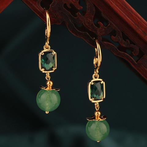 Pendientes étnicos delicados de primavera y verano para mujer, aretes de gota de cristal verde y rosa, estilo simple, vintage, Retro, regalo, joyería ► Foto 1/6