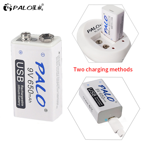 PALO 9 V USB baterías de litio batería recargable 650 mah 9 v bateria usb para walkie talkie hogar masajeador metal detectior ► Foto 1/6