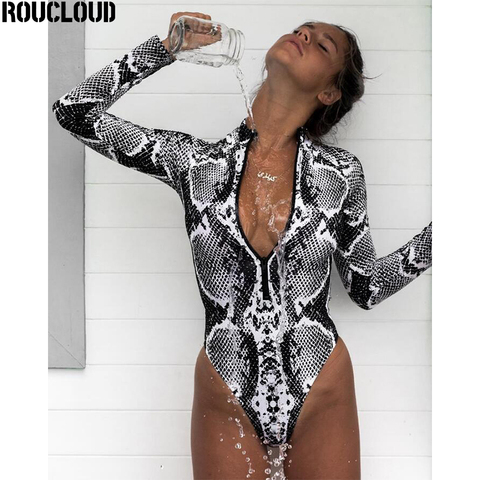 Traje de surf de manga larga para mujer, bañador de una pieza con estampado de piel de serpiente, Monokini, ropa de playa, 2022 ► Foto 1/6