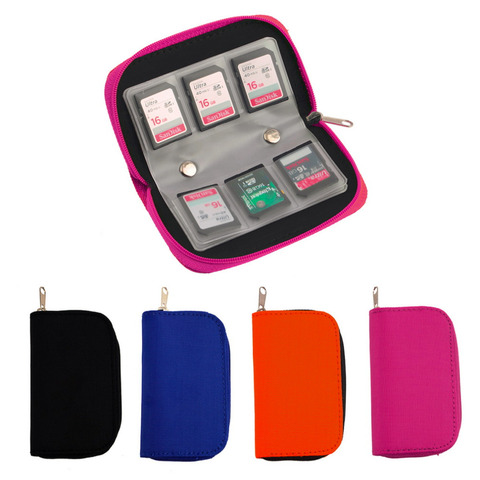 4 colores SD SDHC MMC CF para tarjeta de memoria Micro SD de almacenamiento llevar Saquito/bolsa/caja Protector de soporte de funda cartera tienda al por mayor ► Foto 1/6