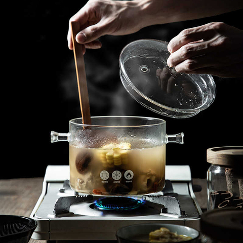 Olla de vidrio para papillas, recipiente de cristal transparente resistente al calor para calentar el fuego en microondas, utensilios de cocina, 1,35/1,5 l ► Foto 1/6