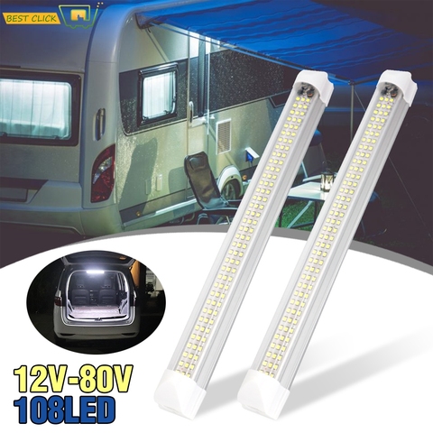 2 uds 108 LED Interior del coche blanco de barra de luz lámpara de Interior de coche con/interruptor Van cabina camión Camper barco Camper ► Foto 1/6