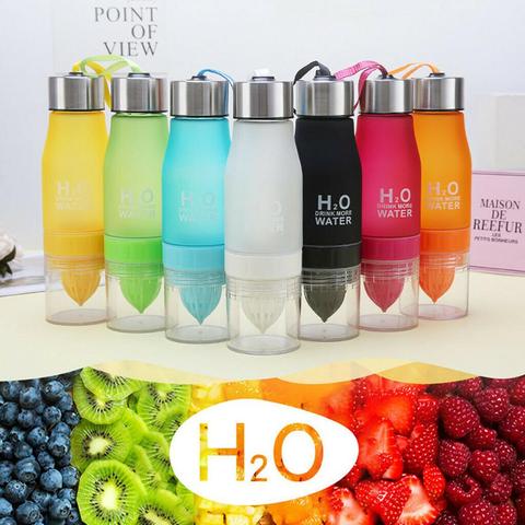Botella de agua de zumo de limón H2O, 650ml, Infusor de frutas, coctelera deportiva, botellas de agua potable, sin BPA, botella de agua de tomate ► Foto 1/6