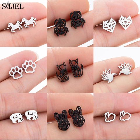 SMJEL-pendientes de acero inoxidable con forma de Animal para mujer, Mini pendientes de unicornio, pata de perro, pájaro, conejo, joyería, accesorios de dinosaurio, regalo ► Foto 1/6