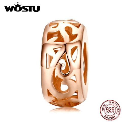 WOSTU-abalorios espaciadores de diseño de hierba para mujer, de Plata de Ley 925, cuentas oro rosa, colgante de Pulseras originales, CQC716-C de joyería ► Foto 1/6