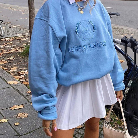 Sudaderas con capucha para mujer, suéteres Harajuku informales Vintage bordada de manga larga y con letras estampadas, Tops oversize 2022 ► Foto 1/6