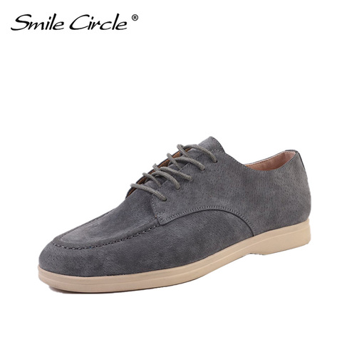 Smile Circle-zapatos planos de piel de ante para mujer, mocasines femeninos de estilo otoñal, con tiras cruzadas, en colores sólidos, disponible en talla grande 36-41 ► Foto 1/6