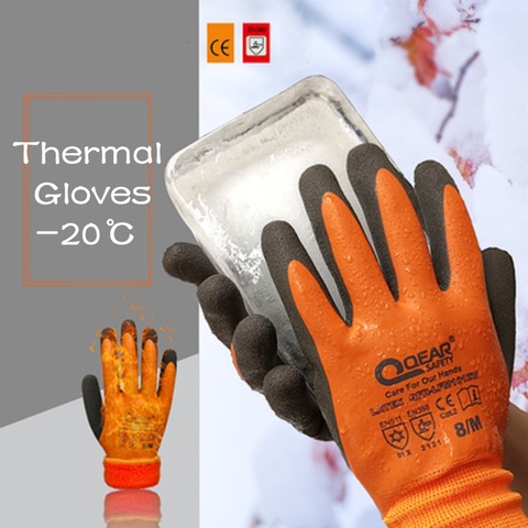 Guantes de seguridad térmicos de látex cálidos, 20 a prueba de congelación, antideslizantes, impermeables, para el invierno, almacenamiento en frío, transporte de pesca ► Foto 1/6