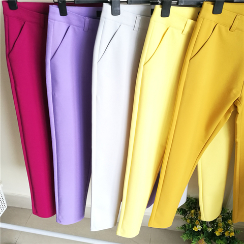 Pantalones informales para mujer, pantalón de estilo casual en algodón, de cintura recta, tipo pitillo a la moda, elásticos, color caramelo, en tamaño grande disponible, uso en oficina y trabajo ► Foto 1/6