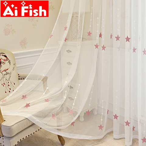 Cortinas transparentes con estrellas bordadas para dormitorio de niños, cortinas de tul de malla para tratamientos de ventana, cortinas de sala de estar wp309 #5 ► Foto 1/6