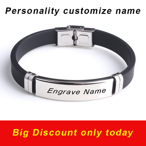 Pulsera de silicona con grabado de logotipo personalizado para hombre, brazalete de acero inoxidable 316L, joyería de personalidad ► Foto 1/5