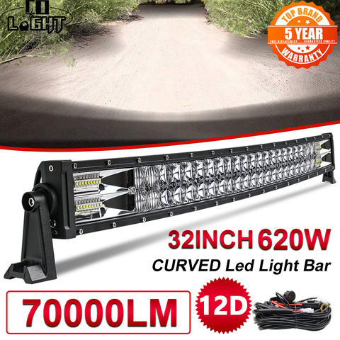 Barra de luz Led curvada para coche, barra de luz Led curvada de 32 pulgadas y 620W, haz reflector de doble fila para coche, conducción fuera de carretera, luz de trabajo para camión 4x4, SUV, ATV, 12V, 24V ► Foto 1/6