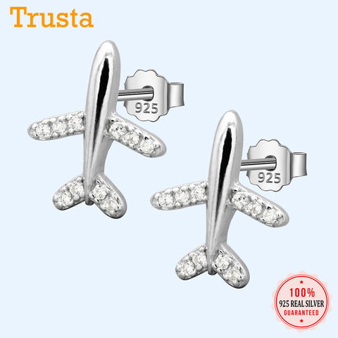 Trustdavies-pendientes de plata de primera ley con forma de avión para mujer, aretes pequeños, plata esterlina 925, Circonia cúbica, zirconia, circonita, zirconita, diseño 100% ► Foto 1/6