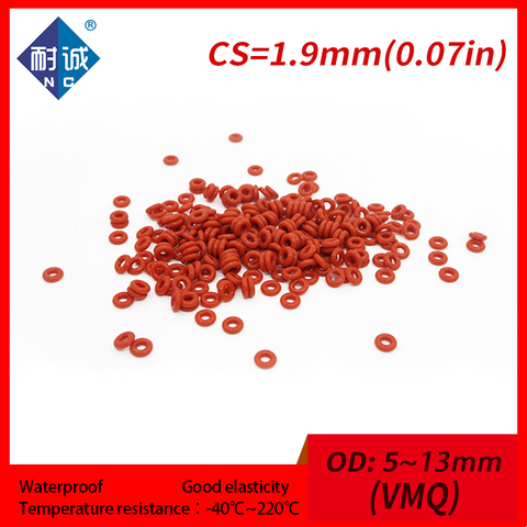 5 unids/lote rojo de goma de silicona de oring VMQ CS 1,9mm OD5/6/7/8/9/10/11/12/13mm ORing junta de silicona O-anillo impermeable de gel de sílice ► Foto 1/6