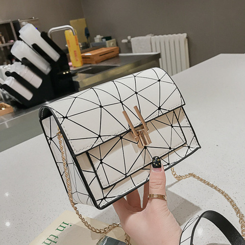 Mini bolsos de mano geométricos para mujer, bolso cruzado de cuero PU de cadena, bolsas de mensajero de hombro informales, pequeñas bolsas cuadradas ► Foto 1/6