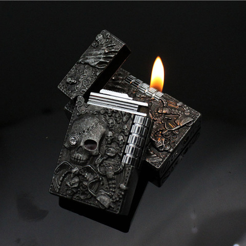De moda Zombie encendedor con relieve Sharp PING sonido de rueda de encendedor de cigarrillos de los hombres de Gas de Metal llama de butano encendedor fumador regalo ► Foto 1/5