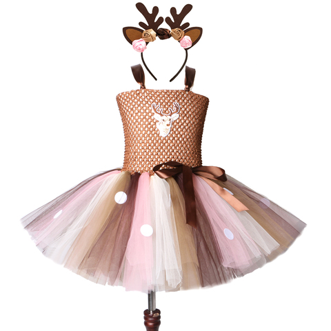 Vestido de tutú de ciervo marrón para niña, disfraz de Halloween de Navidad, vestidos de princesa hasta la rodilla de reno, ropa infantil de Navidad ► Foto 1/6