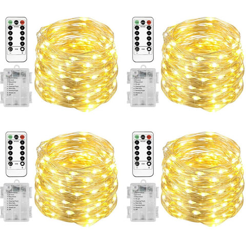 Luces de hadas con batería y control remoto, luces de alambre de cobre impermeables con 13 teclas, 33 pies, 100 LED, 8 modos ► Foto 1/6