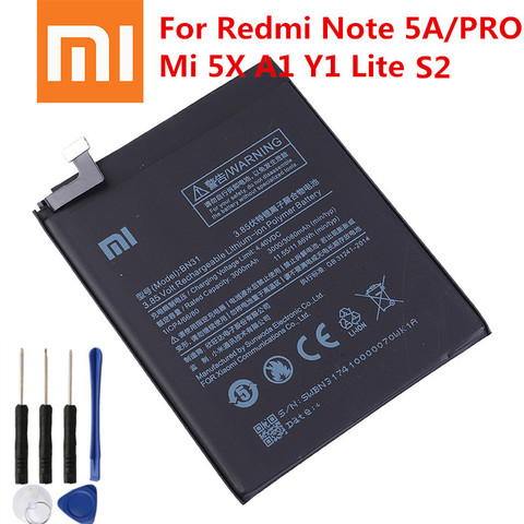 Batería de teléfono 100% Original para Redmi Note 5A Prime S2, repuesto de baterías para Xiaomi Mi 5X, A1, Mi5X, BN31, 5A Pro, Y1, MiA1, S2 ► Foto 1/2