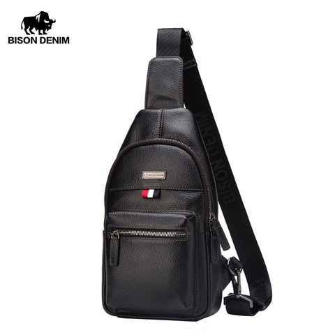 Bisonte DENIM de cuero genuino Crossbody bolsa impermeable de los hombres bolsas pequeñas sola correa de hombro pecho paquete bolsa de viaje de cuero N2666 ► Foto 1/6