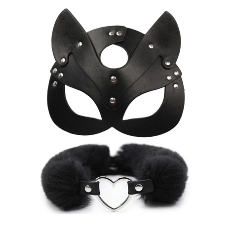 Mascarilla sexual y Collar para mujer, máscara de piel para gato, mascarada de Halloween para fiesta, Juguetes sexuales eróticos para adultos ► Foto 1/6