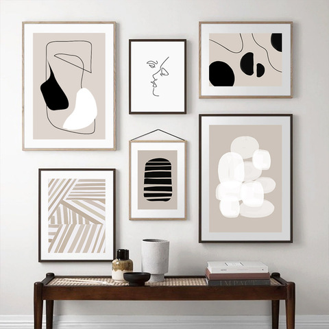 Póster con impresión estilo cuadro de pared para decoración del hogar, lienzo moderno de línea abstracta a la moda, imágenes artísticas para sala de estar, Interior, color Beige y negro ► Foto 1/6