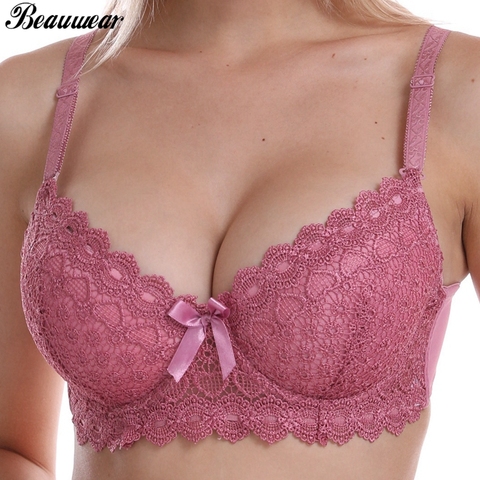 Beauwear talla grande encaje Bralette acolchado Sujetador Push Up Lencería talla grande Sexy sujetador ropa interior acolchado B C Bh Plus sujetadores para mujeres ► Foto 1/6